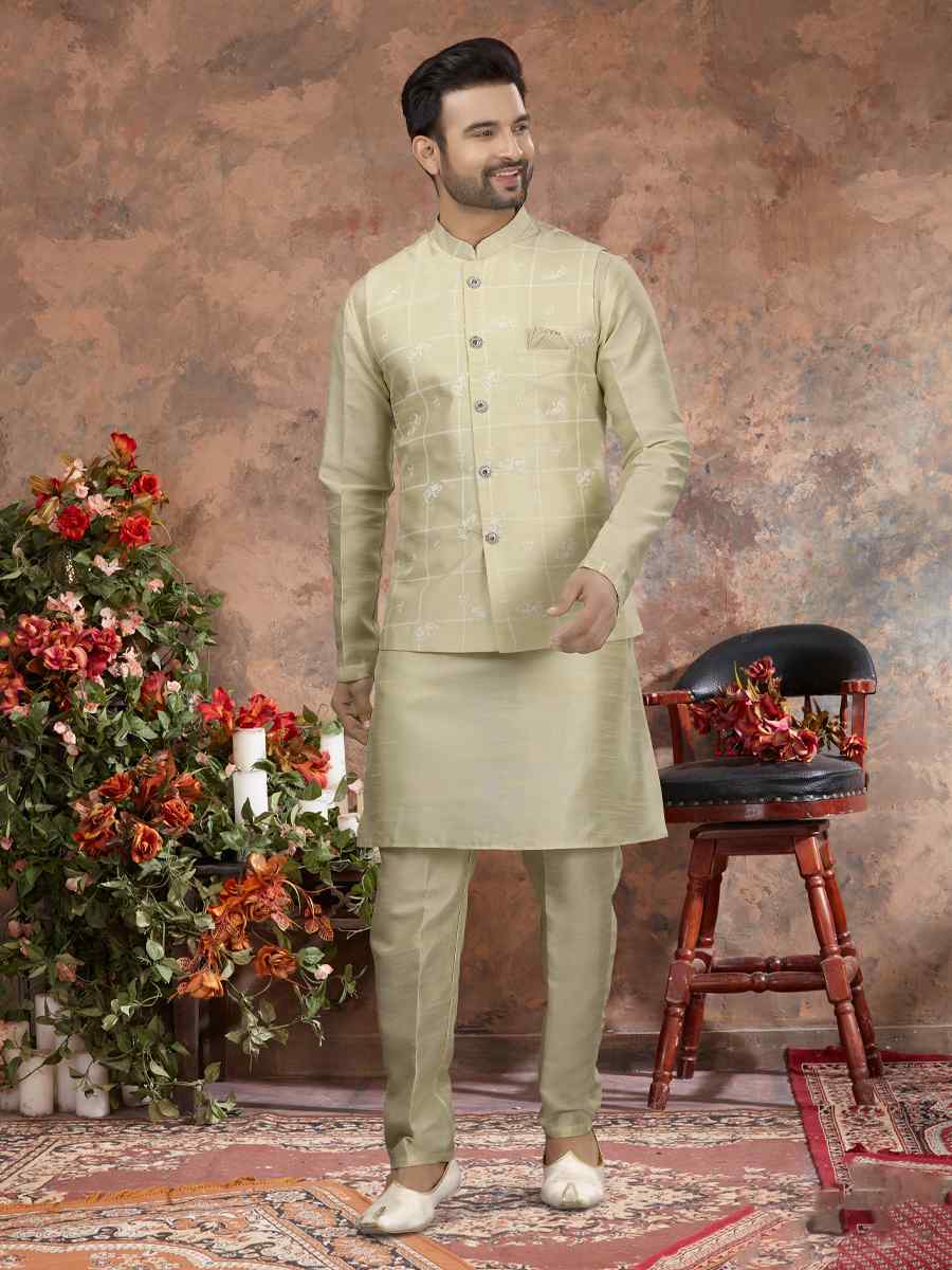 Musterd Yellow Silk Dupion Woven Festival Wedding Sherwani