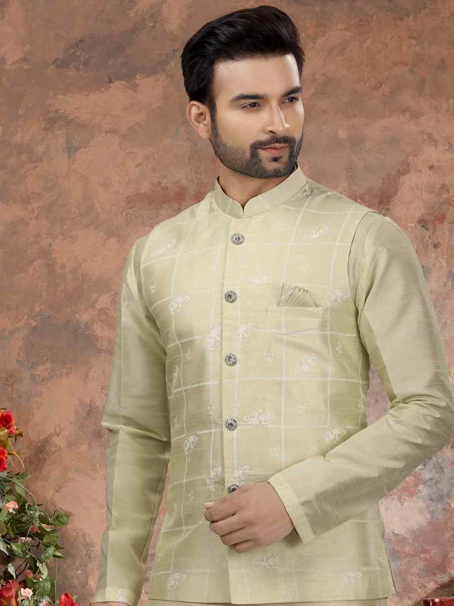 Musterd Yellow Silk Dupion Woven Festival Wedding Sherwani