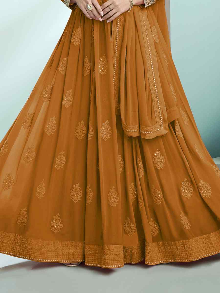 Mustrd Faux Georgette Embroidered Festival Wedding Anarkali Salwar Kameez