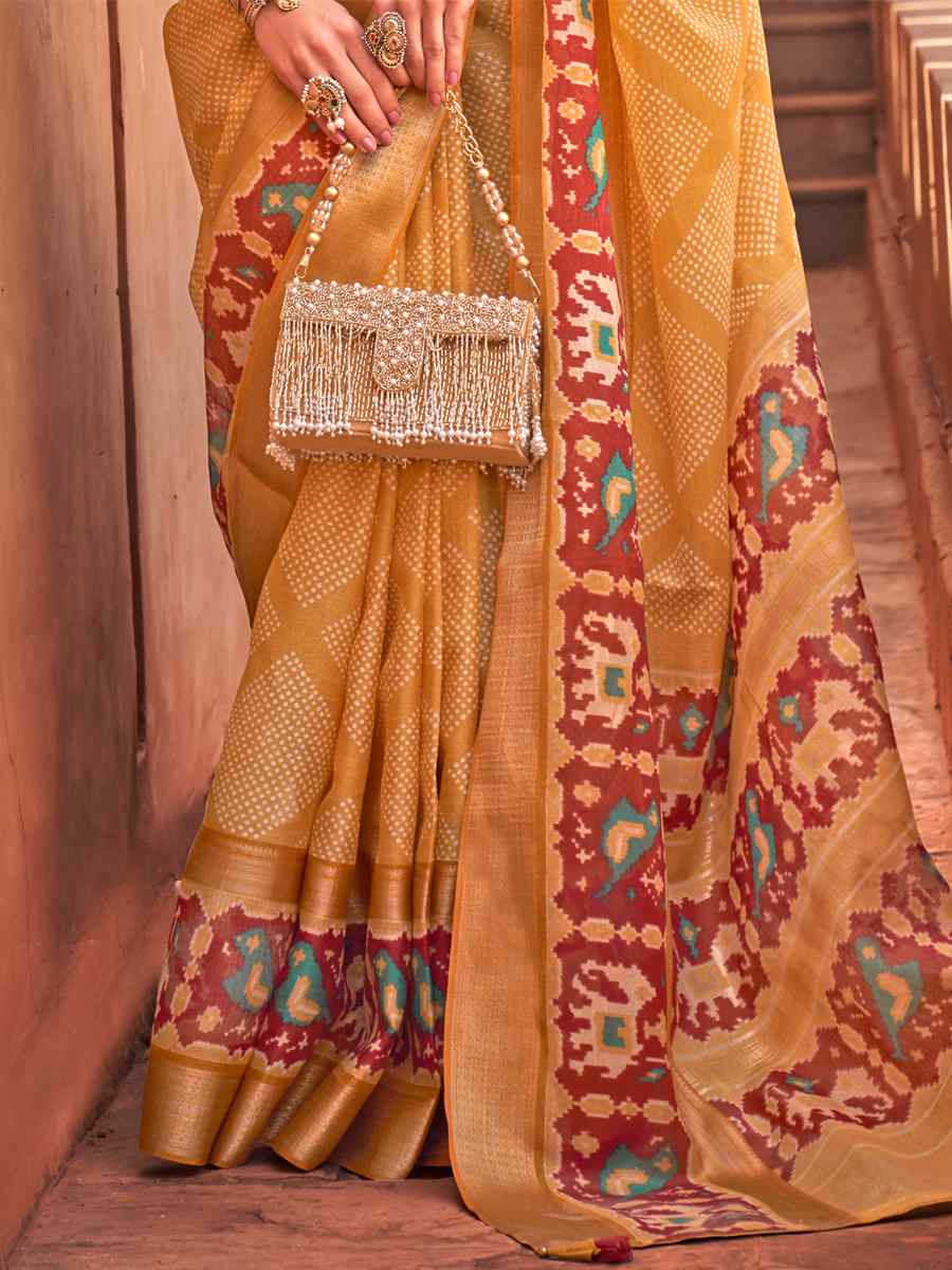 Mustured Yellow Cotton Silk Handwoven Casual Festival Classic Style Saree