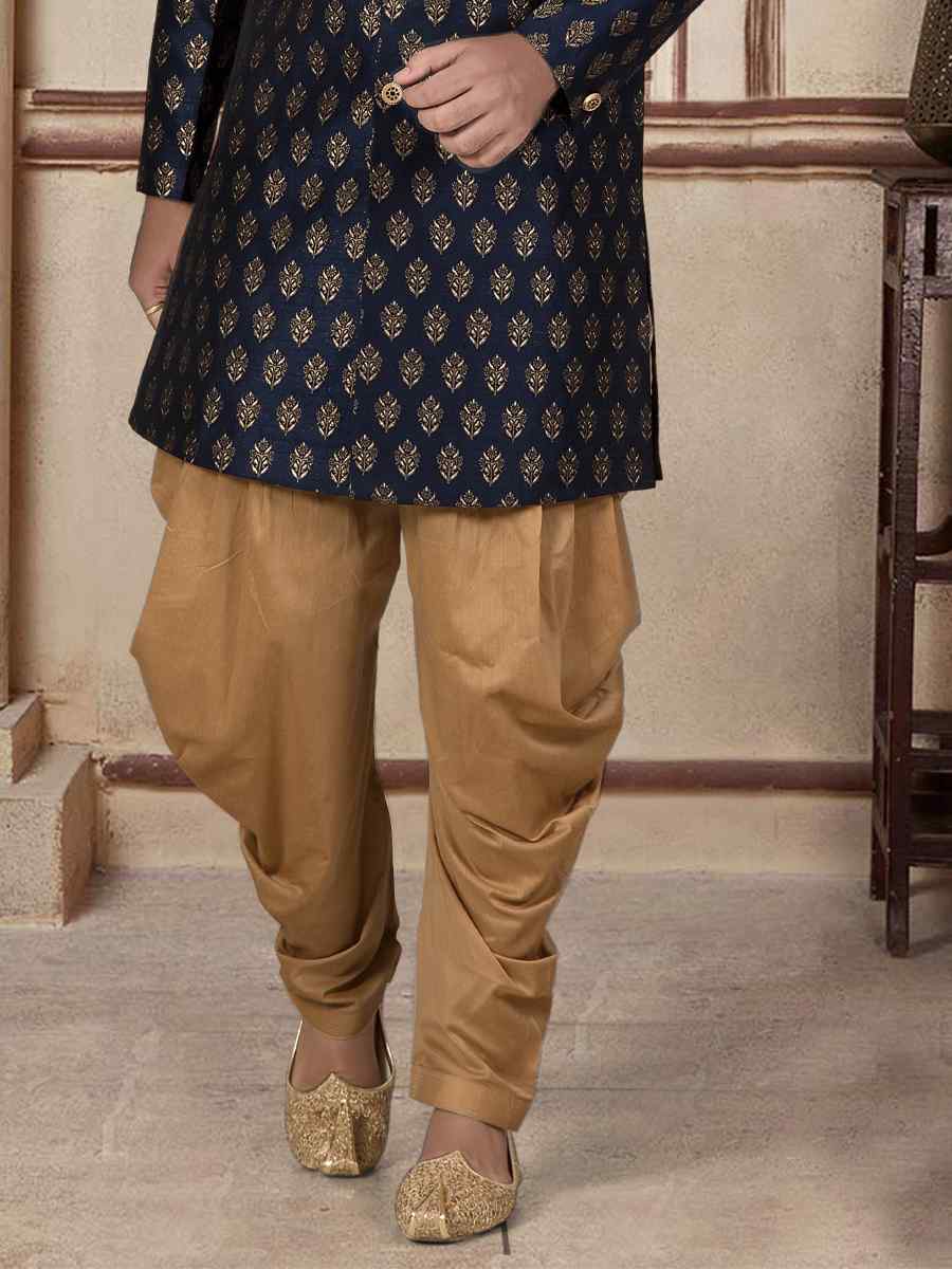 Navi Blue Brocade Woven Festival Wedding Sherwani Kurta