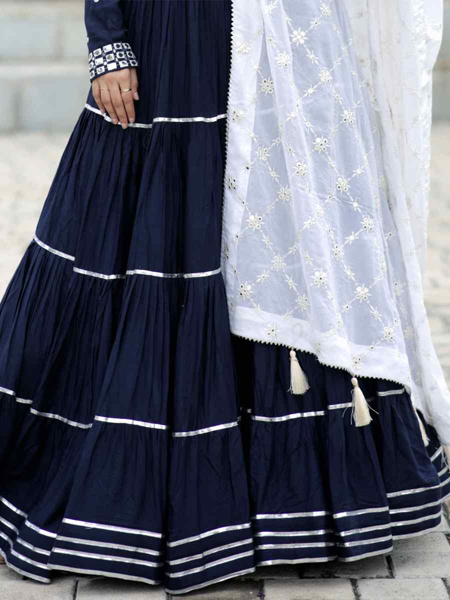 Navy Blue 14 Kg Rayon Embroidered Festival Ready Traditional Lehenga Choli