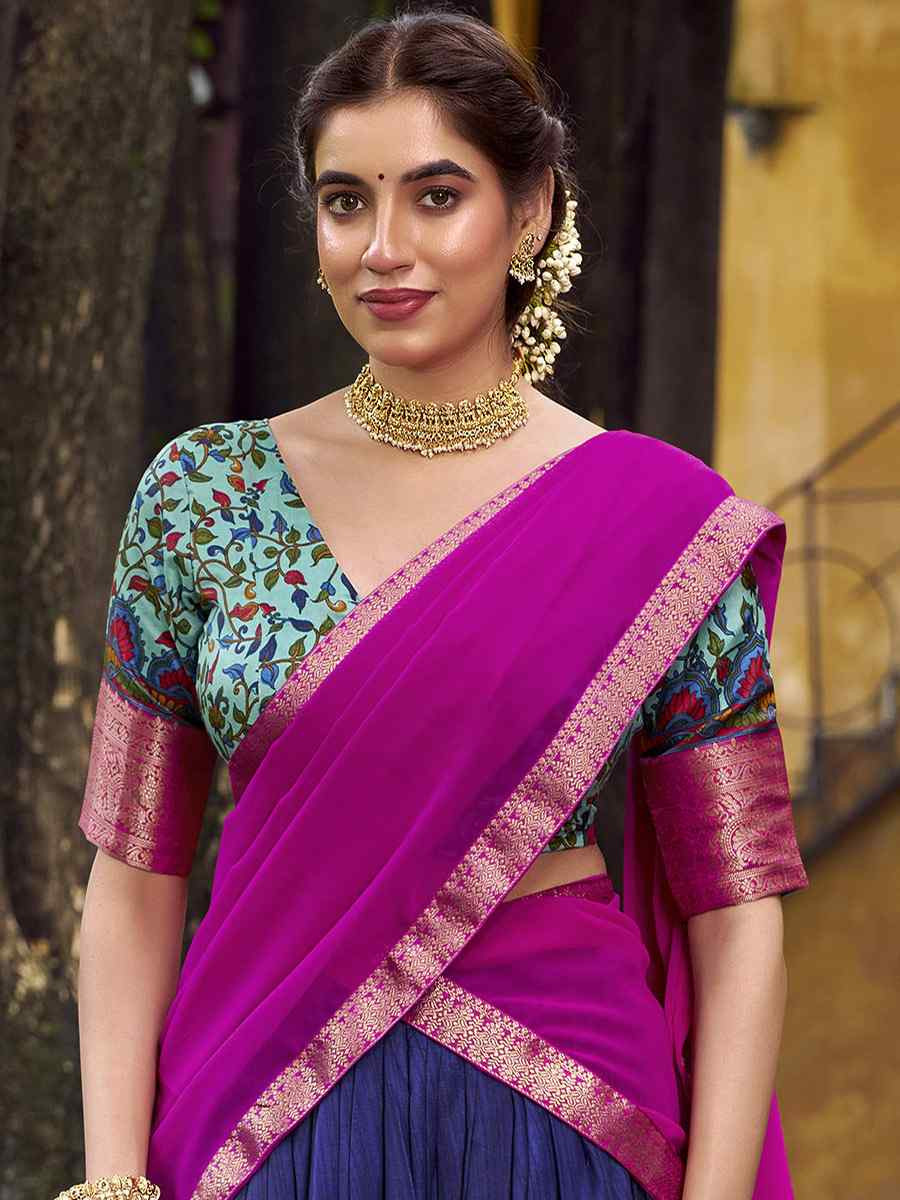 Navy Blue Aastha Silk Printed Zari Work Wedding Reception Festival Heavy Border Lehenga Choli