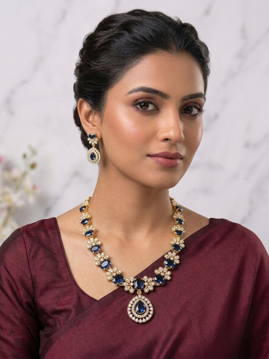 Navy Blue Alloy Festival Party Wedding Gemstone Necklace