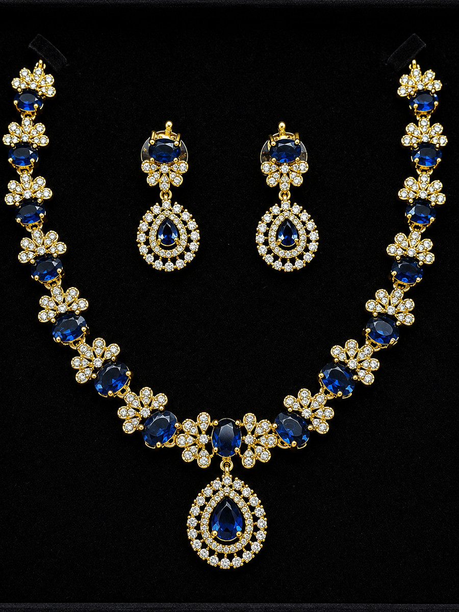 Navy Blue Alloy Festival Party Wedding Gemstone Necklace
