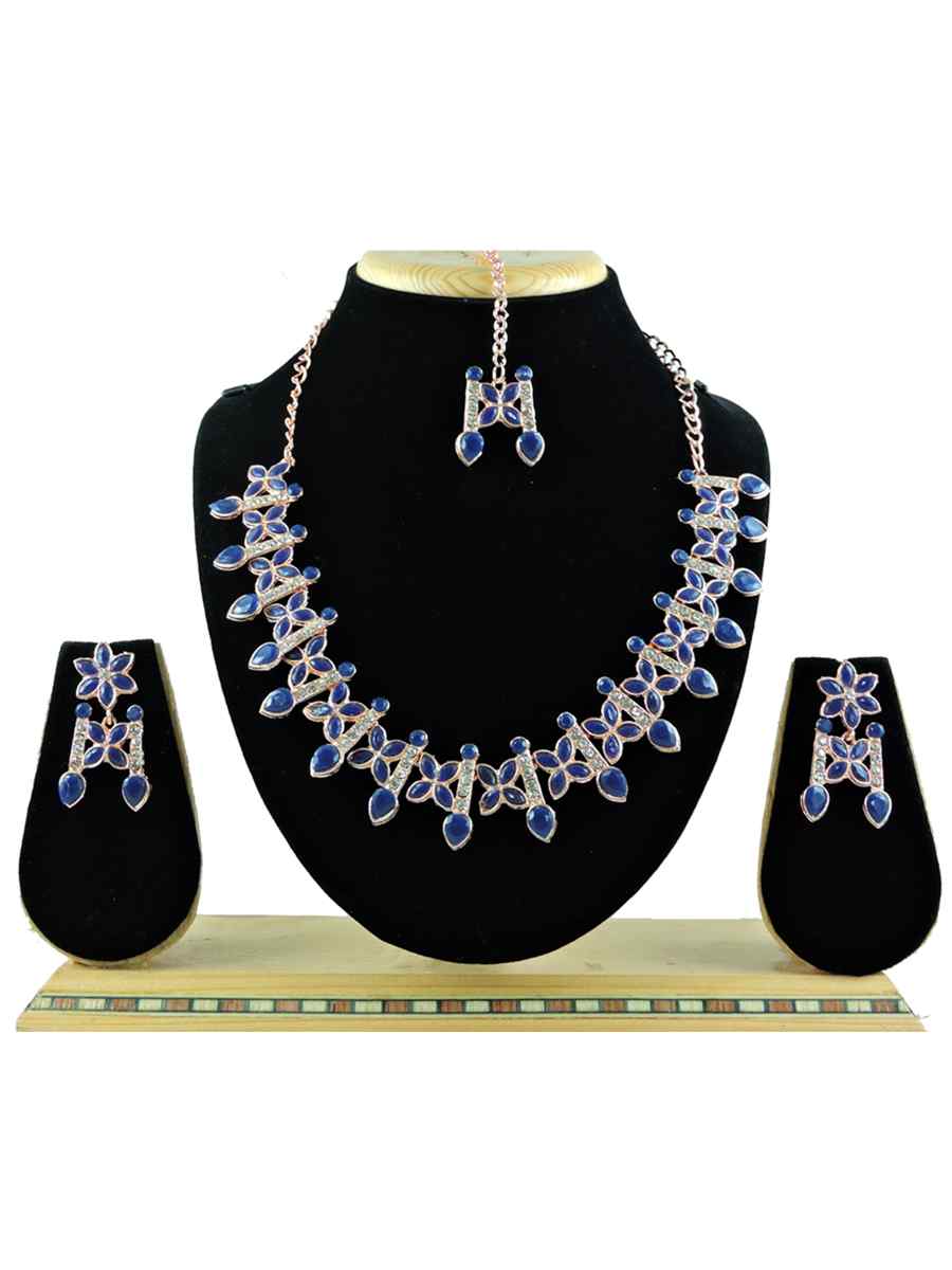 Navy Blue Alloy Festival Wear Diamonds Necklace