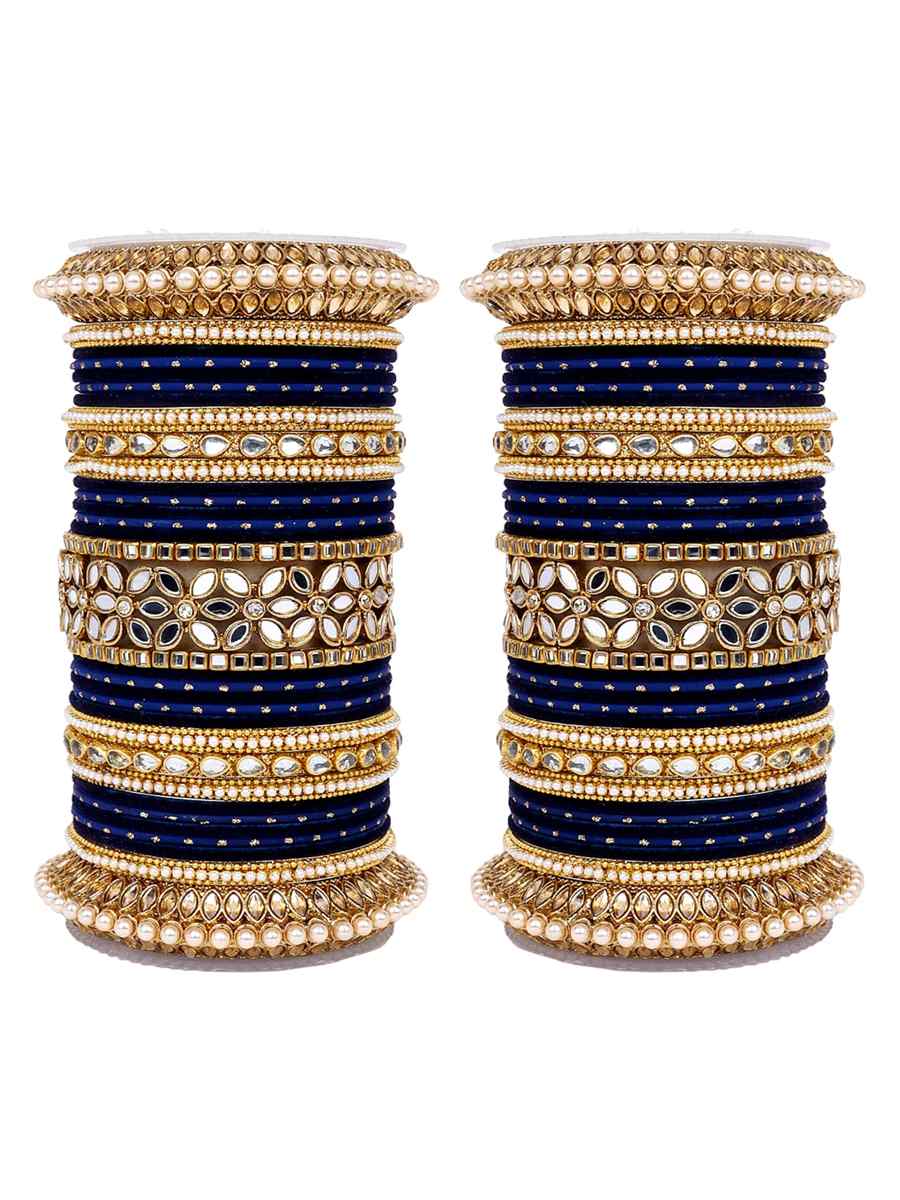 Navy Blue Alloy Festival Wear Kundan Bangles