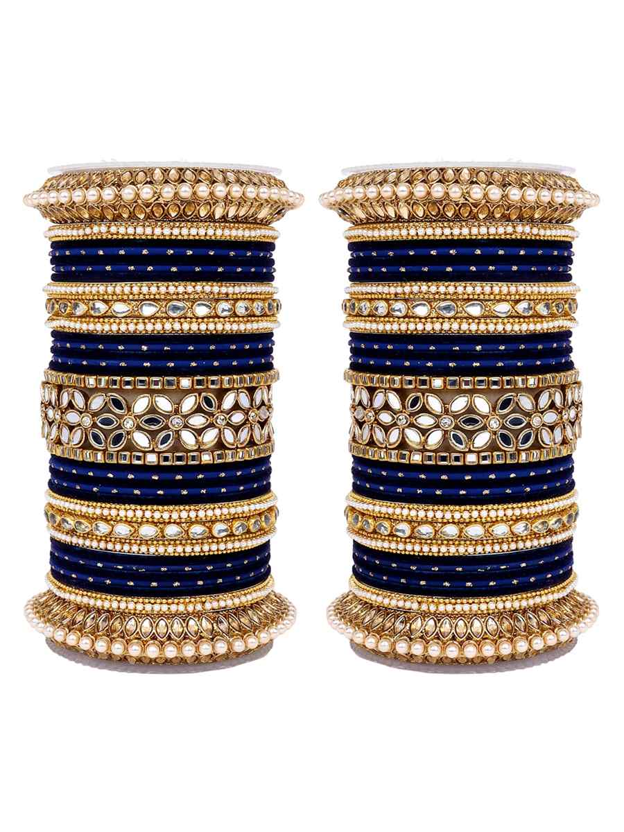 Navy Blue Alloy Festival Wear Kundan Bangles