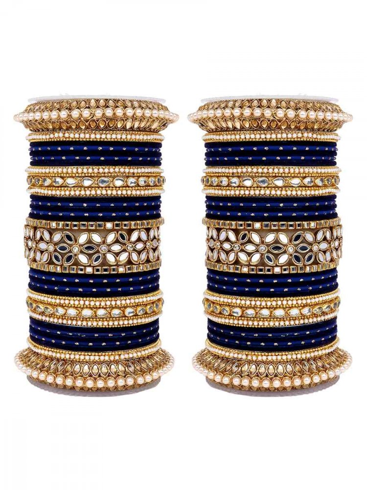 Navy Blue Alloy Festival Wear Kundan Bangles