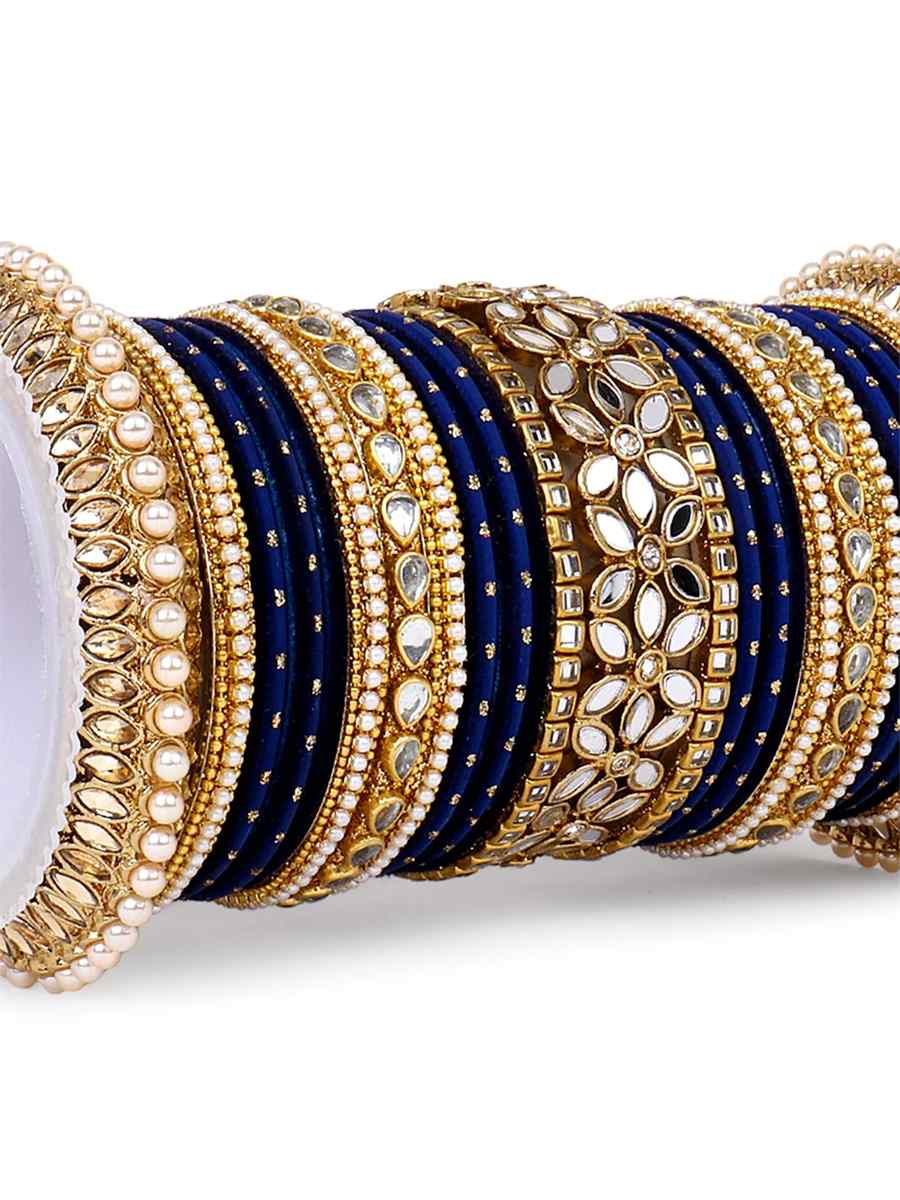 Navy Blue Alloy Festival Wear Kundan Bangles