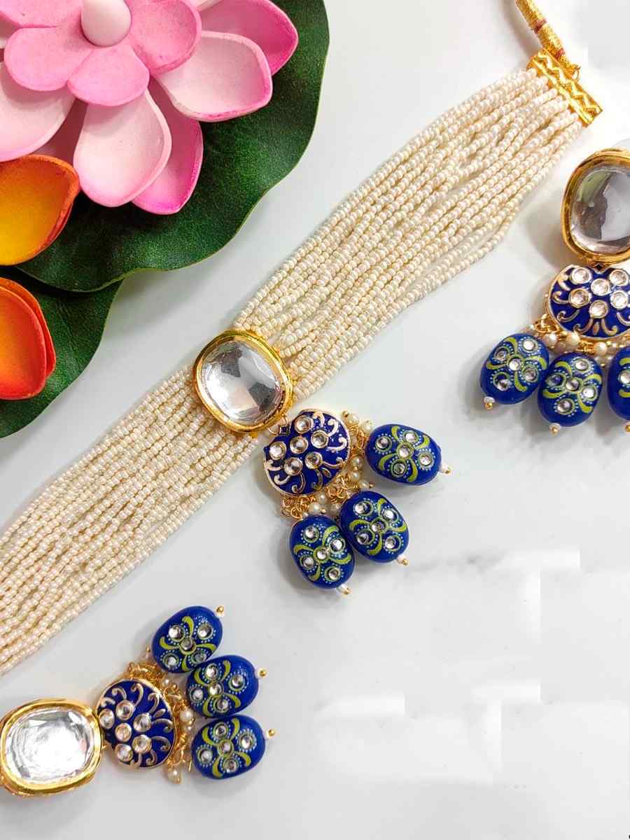 Navy Blue Alloy Festival Wear Kundan Necklace