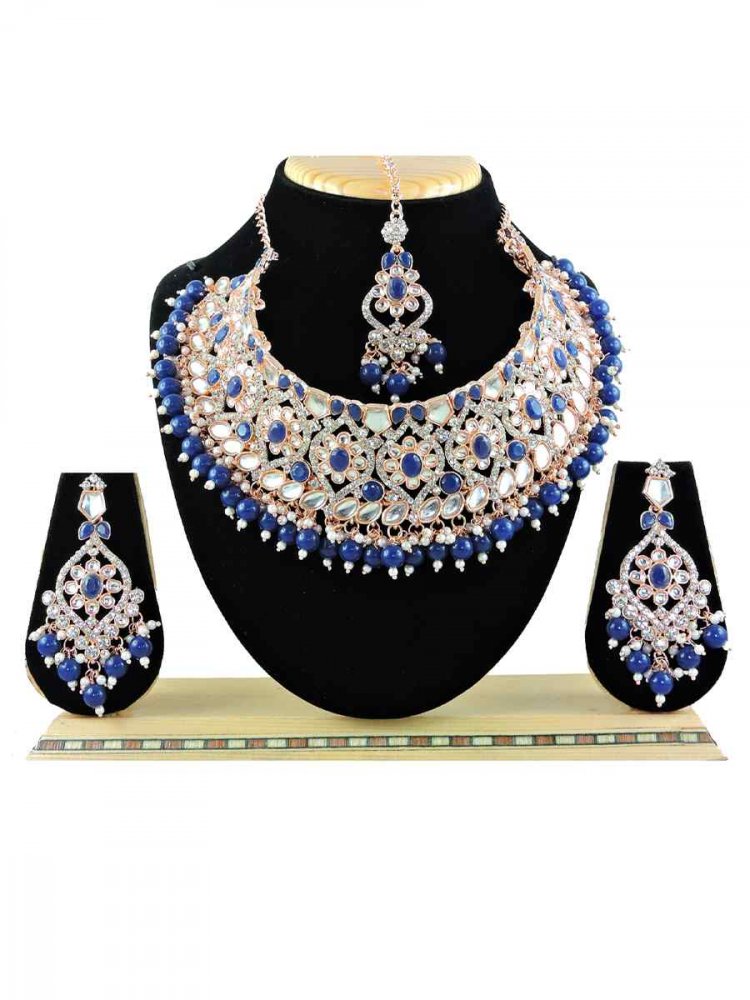 Navy Blue Alloy Festival Wear Kundan Necklace