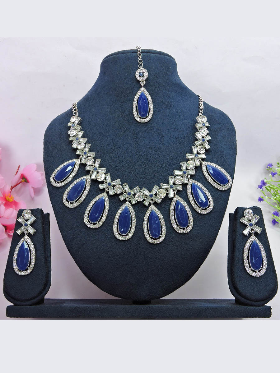 Navy Blue Alloy Festival Wear Kundan Necklace