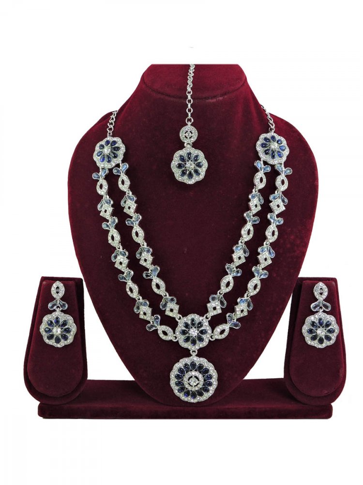Navy Blue Alloy Festival Wear Kundan Necklace
