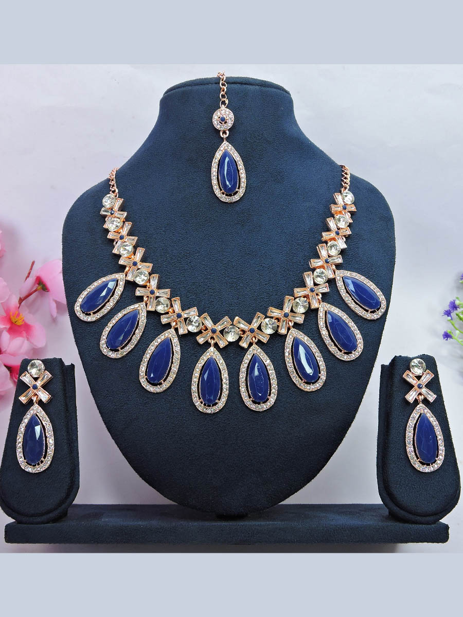 Navy Blue Alloy Festival Wear Kundan Necklace