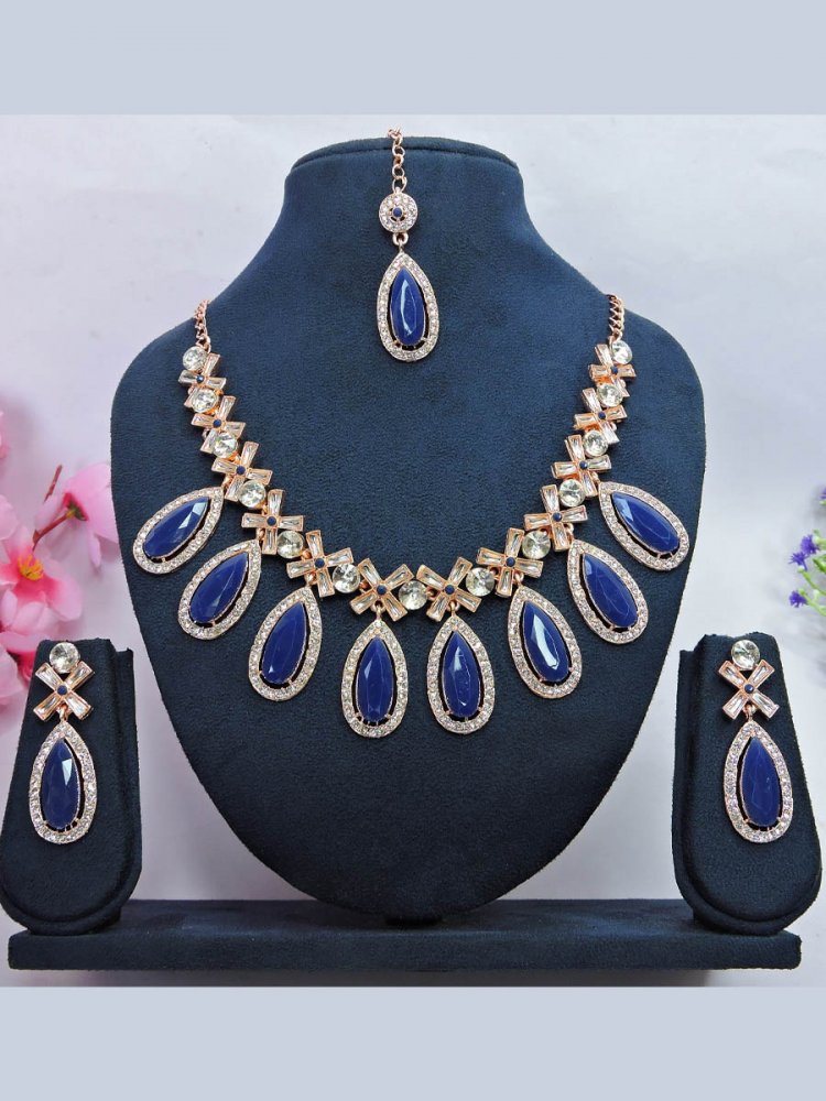 Navy Blue Alloy Festival Wear Kundan Necklace