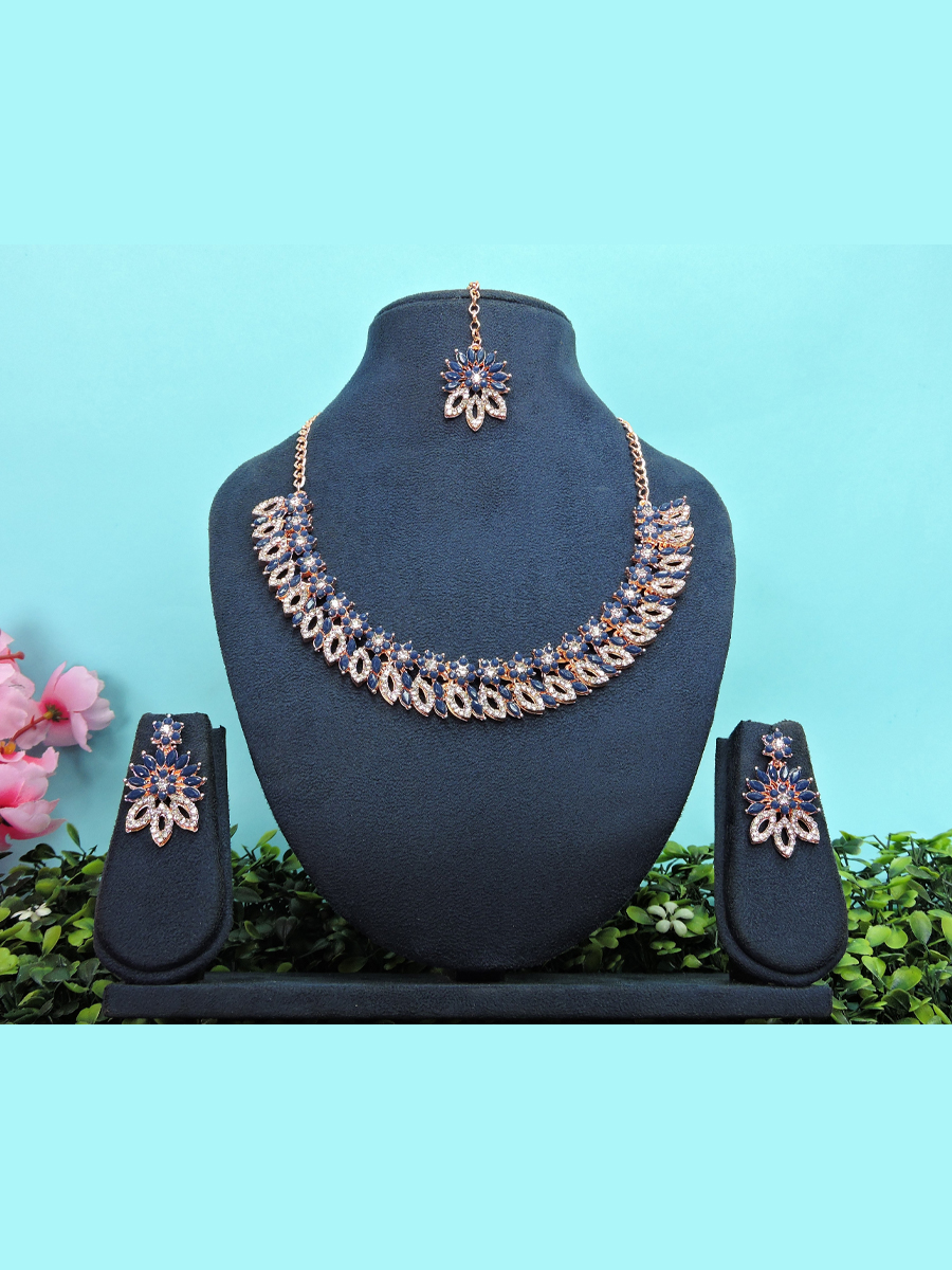 Navy Blue Alloy Festival Wear Kundan Necklace