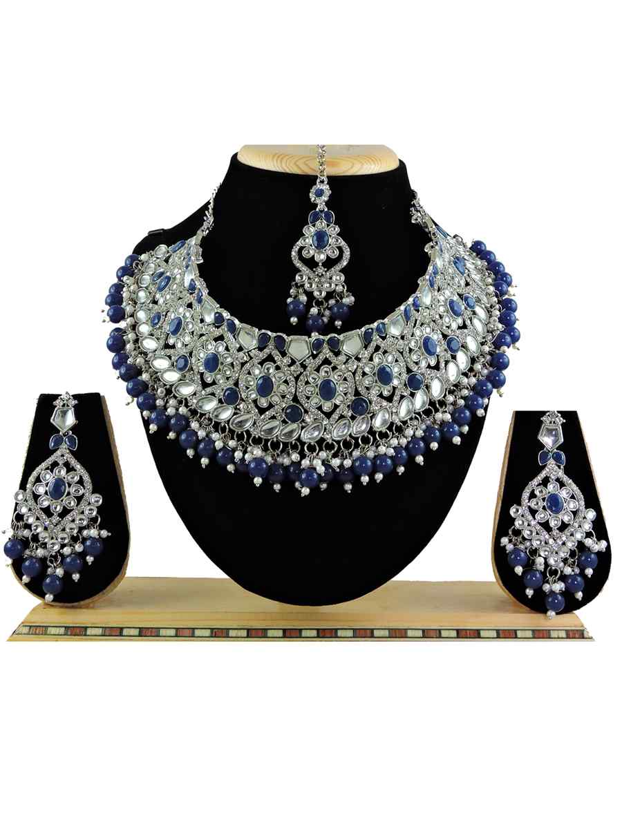 Navy Blue Alloy Festival Wear Kundan Necklace