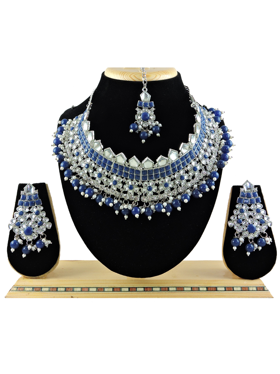 Navy Blue Alloy Festival Wear Kundan Necklace