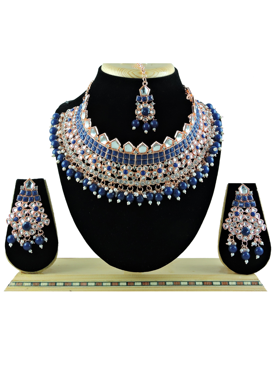 Navy Blue Alloy Festival Wear Kundan Necklace