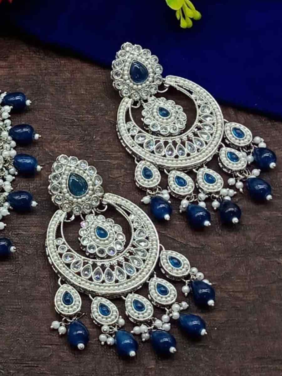 Navy Blue Alloy Metal Festival Wear Kundan Necklace