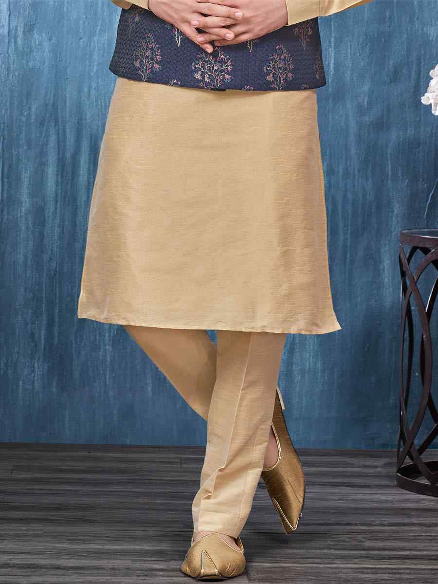 Navy Blue Art Banarasi Silk Woven Festival Wedding Kurta