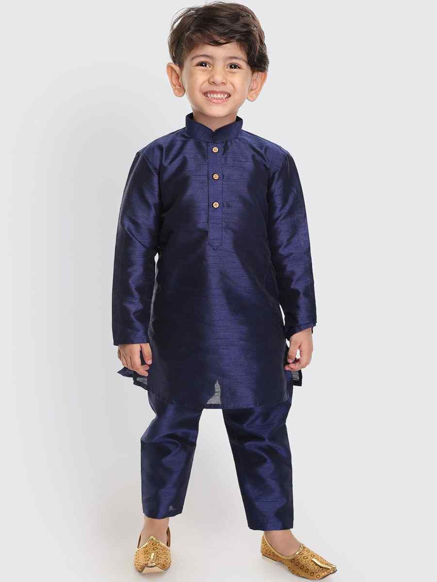 Navy Blue Art Dupion Zardosi Festival Kurta Pyjama Boys Wear