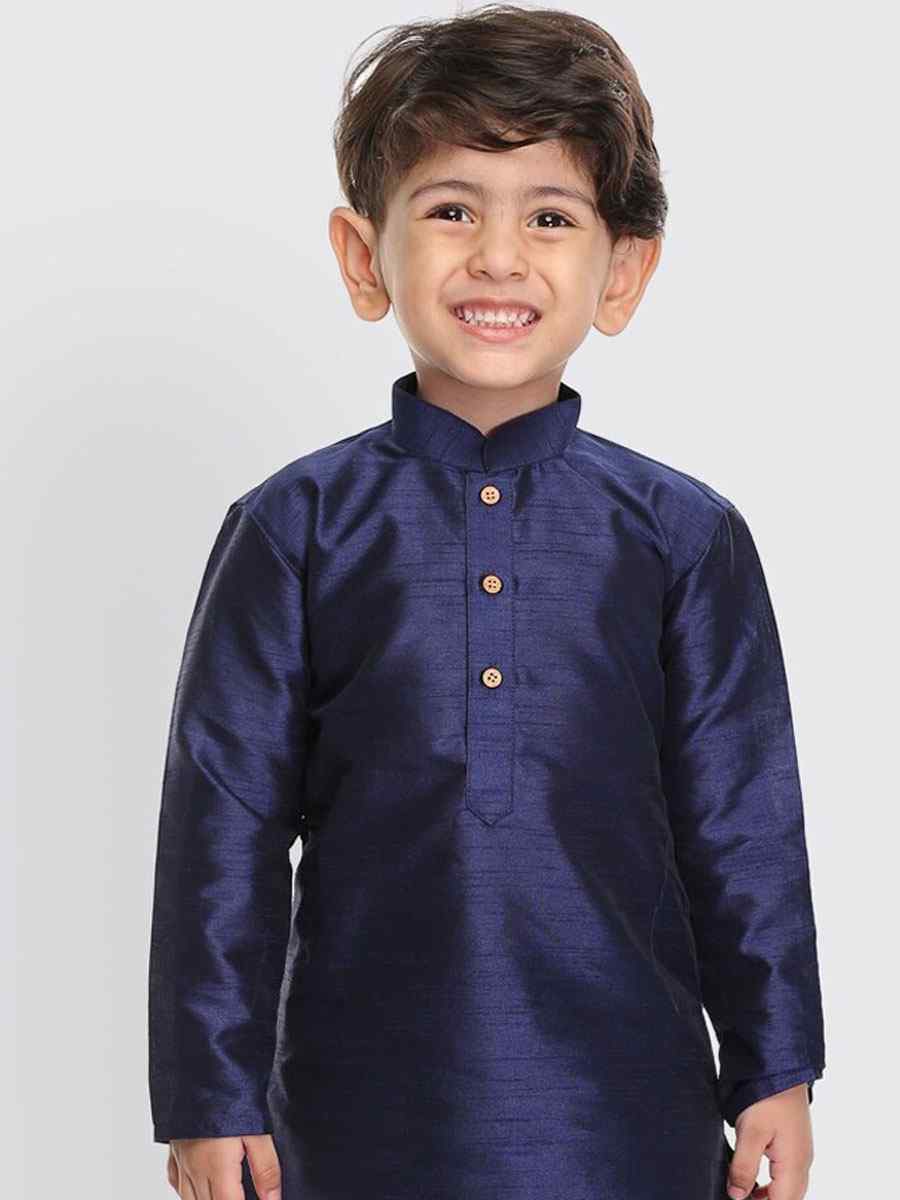 Navy Blue Art Dupion Zardosi Festival Kurta Pyjama Boys Wear