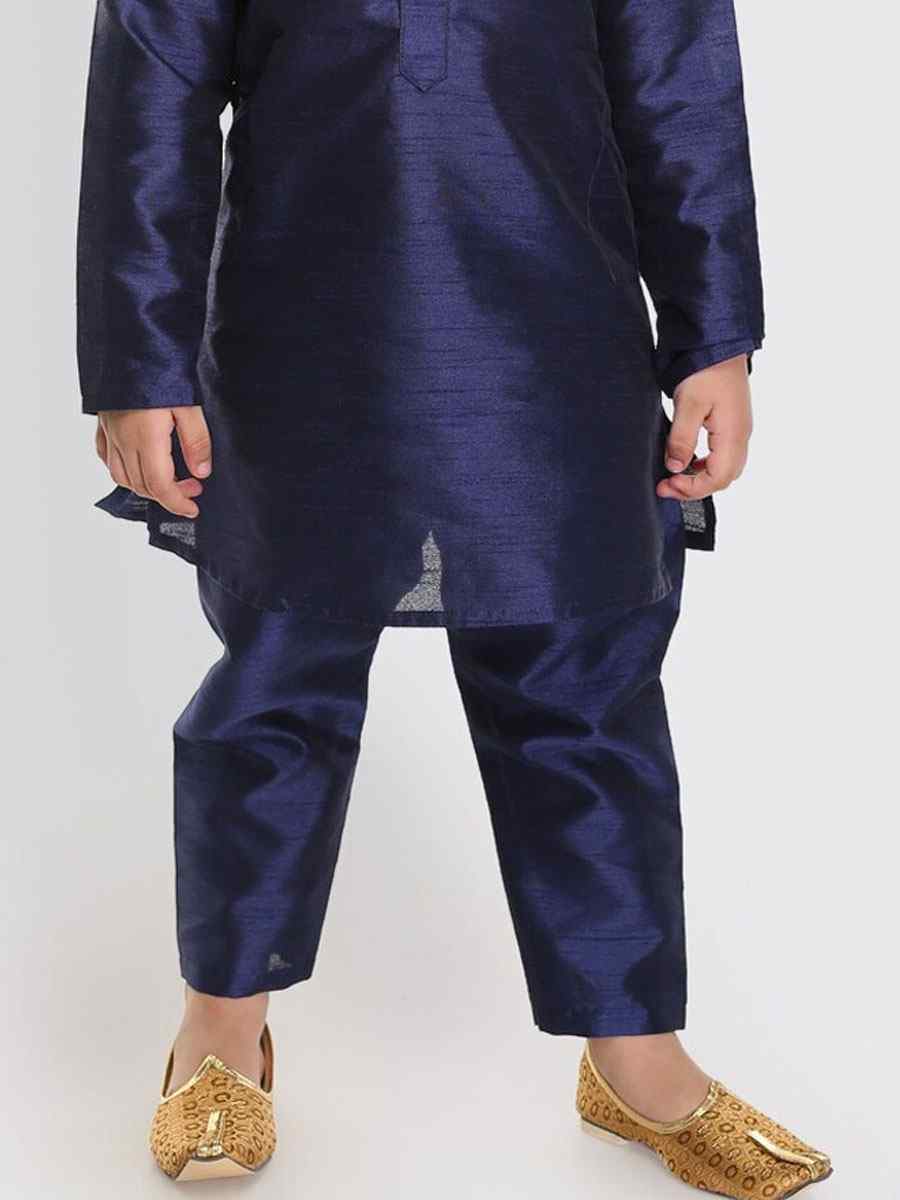 Navy Blue Art Dupion Zardosi Festival Kurta Pyjama Boys Wear