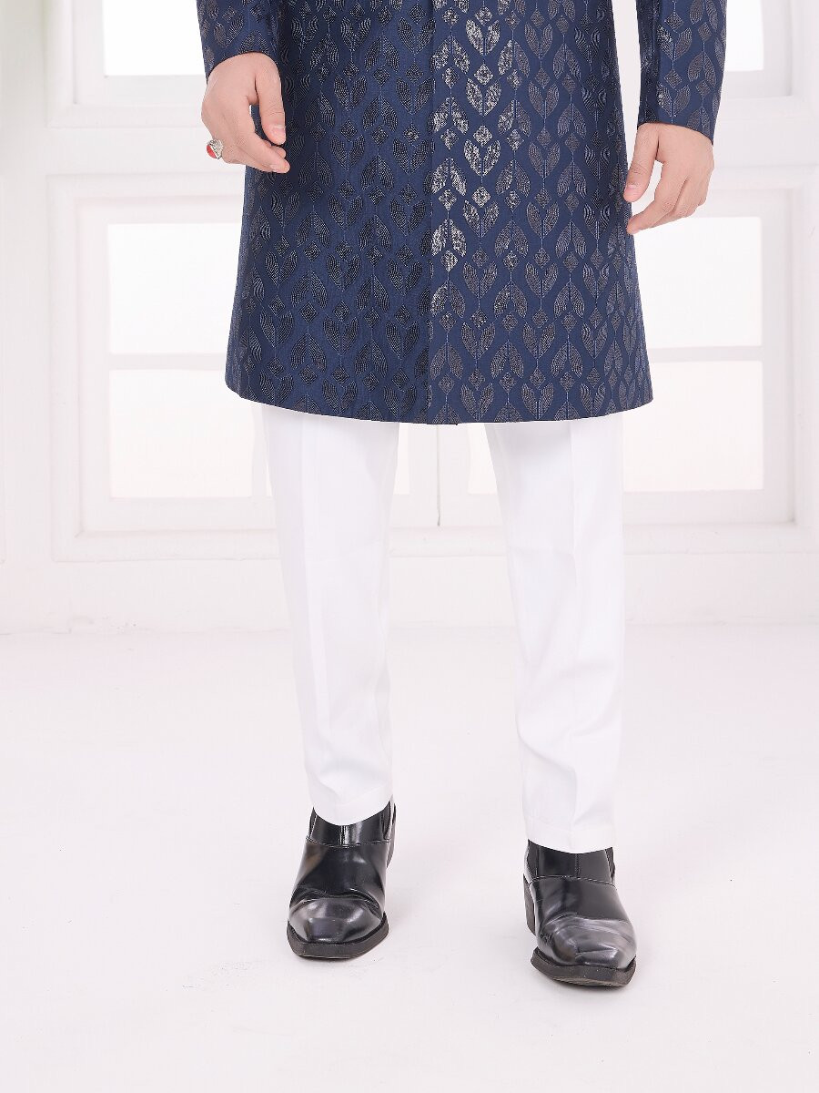 Navy blue Art silk Embroidered Computer Thread work Wedding Party Festival Groom Sherwani