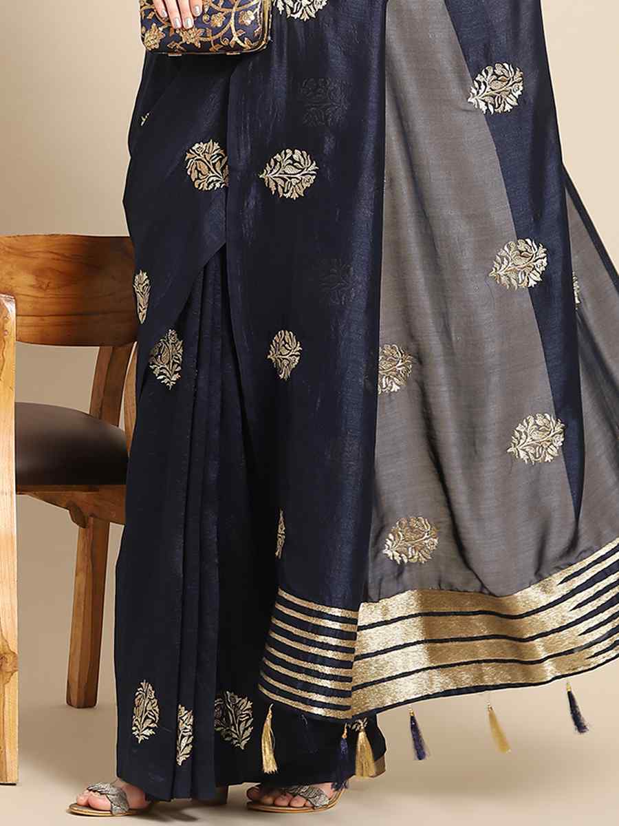 Navy Blue Art Silk Handwoven Party Festival Classic Style Saree