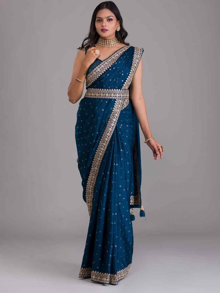 Navy Blue Art Silk Handwoven Wedding Festival Heavy Border Saree