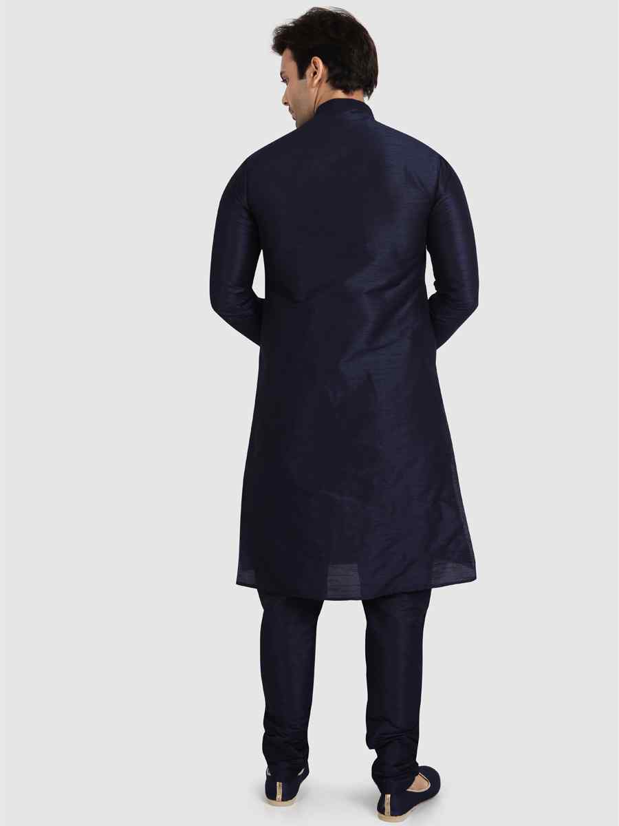Navy Blue Art Silk Plain Festival Kurta