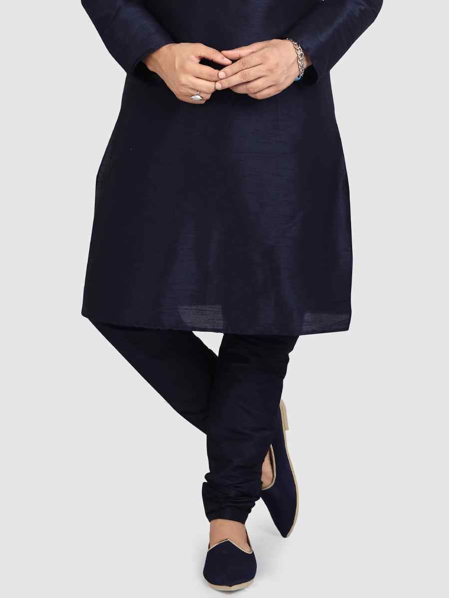 Navy Blue Art Silk Plain Festival Kurta