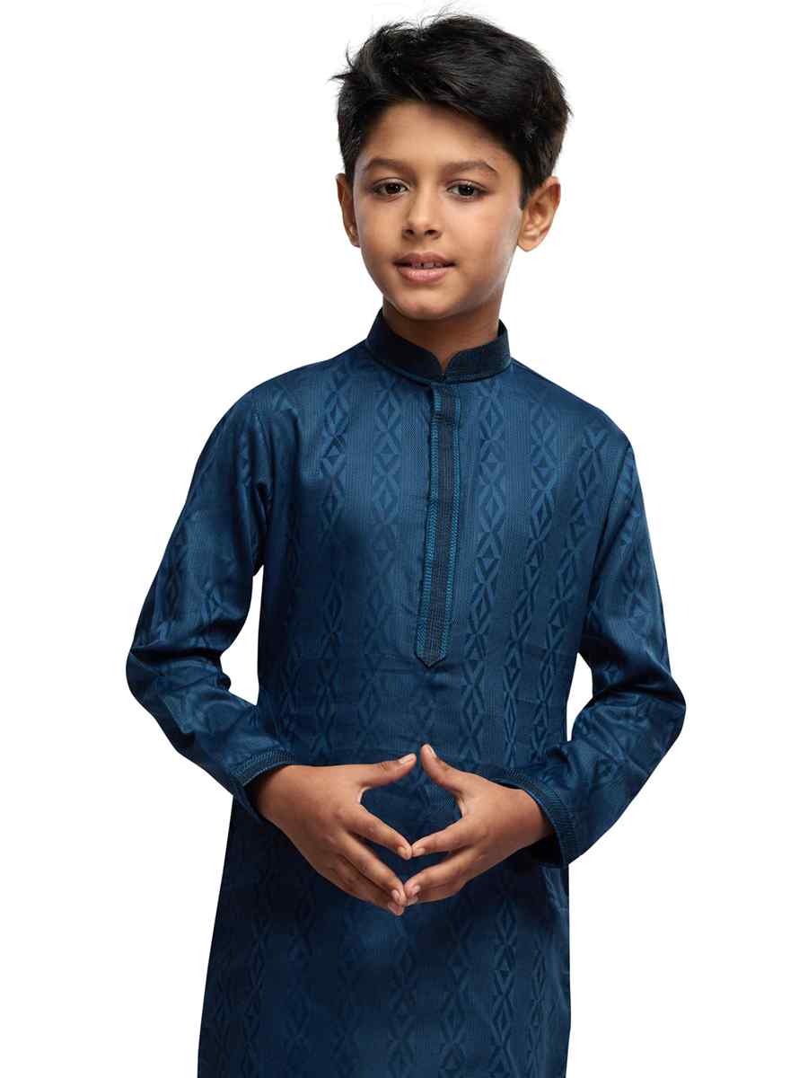 Navy Blue Art Silk Printed Festival Party Kurta