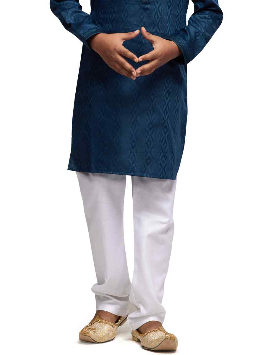 Navy Blue Art Silk Printed Festival Party Kurta