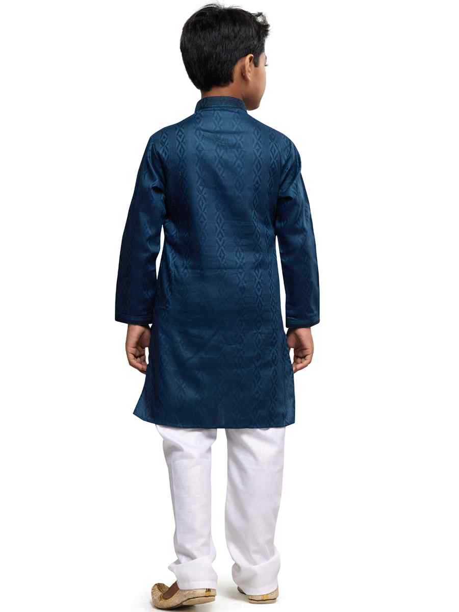 Navy Blue Art Silk Printed Festival Party Kurta