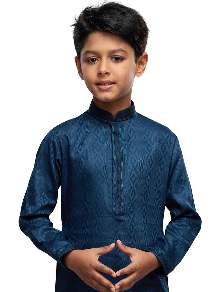 Navy Blue Art Silk Printed Festival Party Kurta