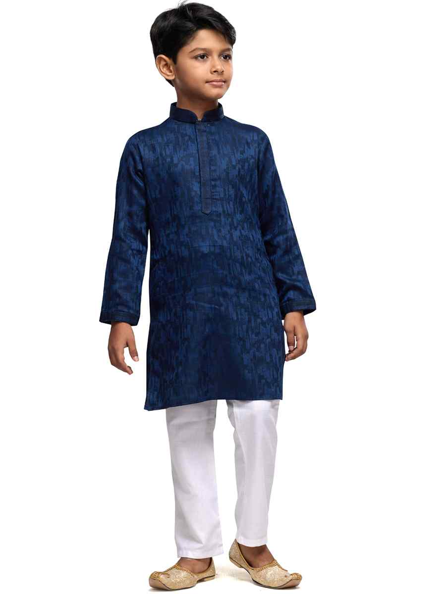 Navy Blue Art Silk Printed Festival Party Kurta