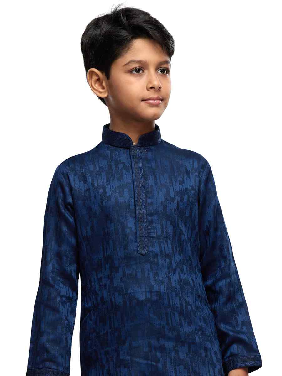 Navy Blue Art Silk Printed Festival Party Kurta