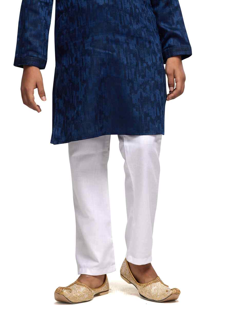 Navy Blue Art Silk Printed Festival Party Kurta