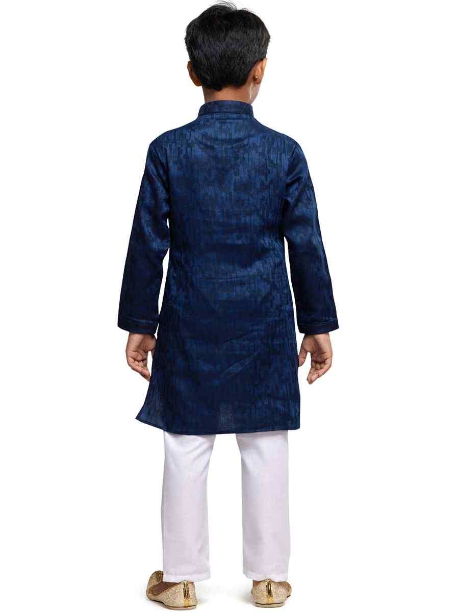 Navy Blue Art Silk Printed Festival Party Kurta