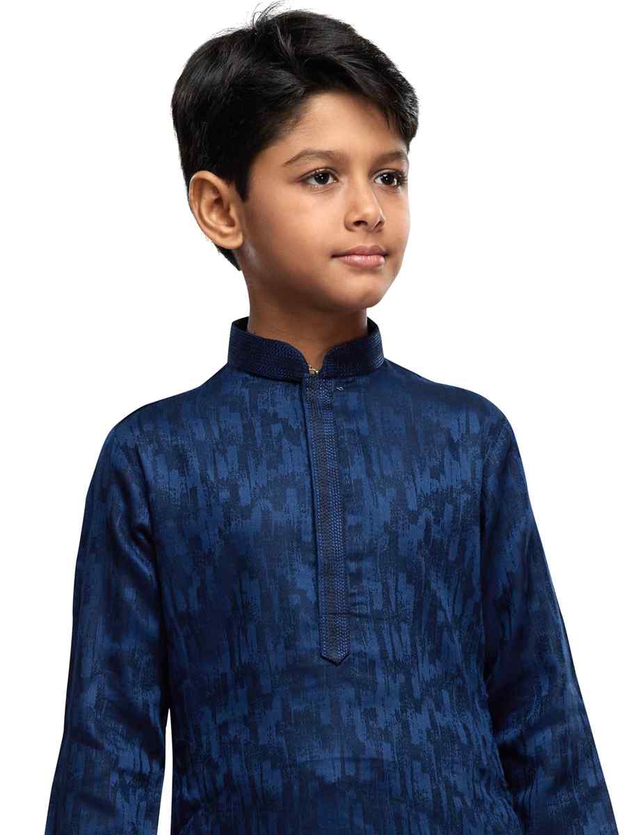 Navy Blue Art Silk Printed Festival Party Kurta