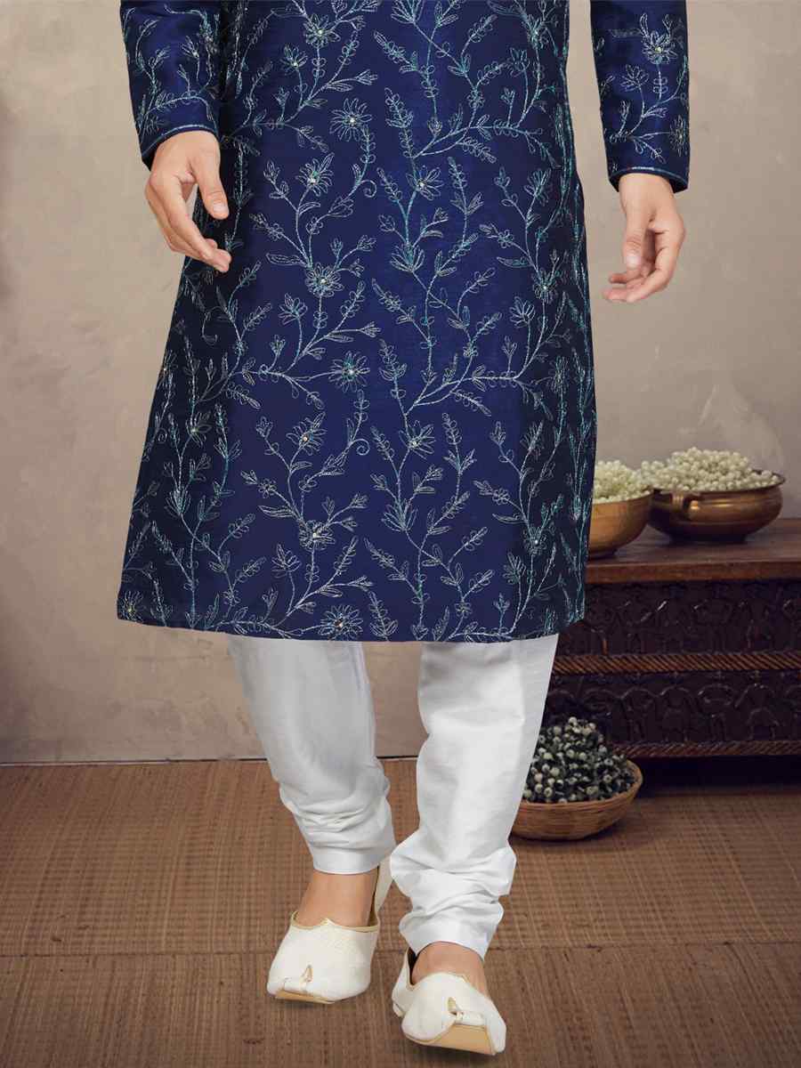 Navy Blue Art Silk Woven Festival Mehendi Kurta