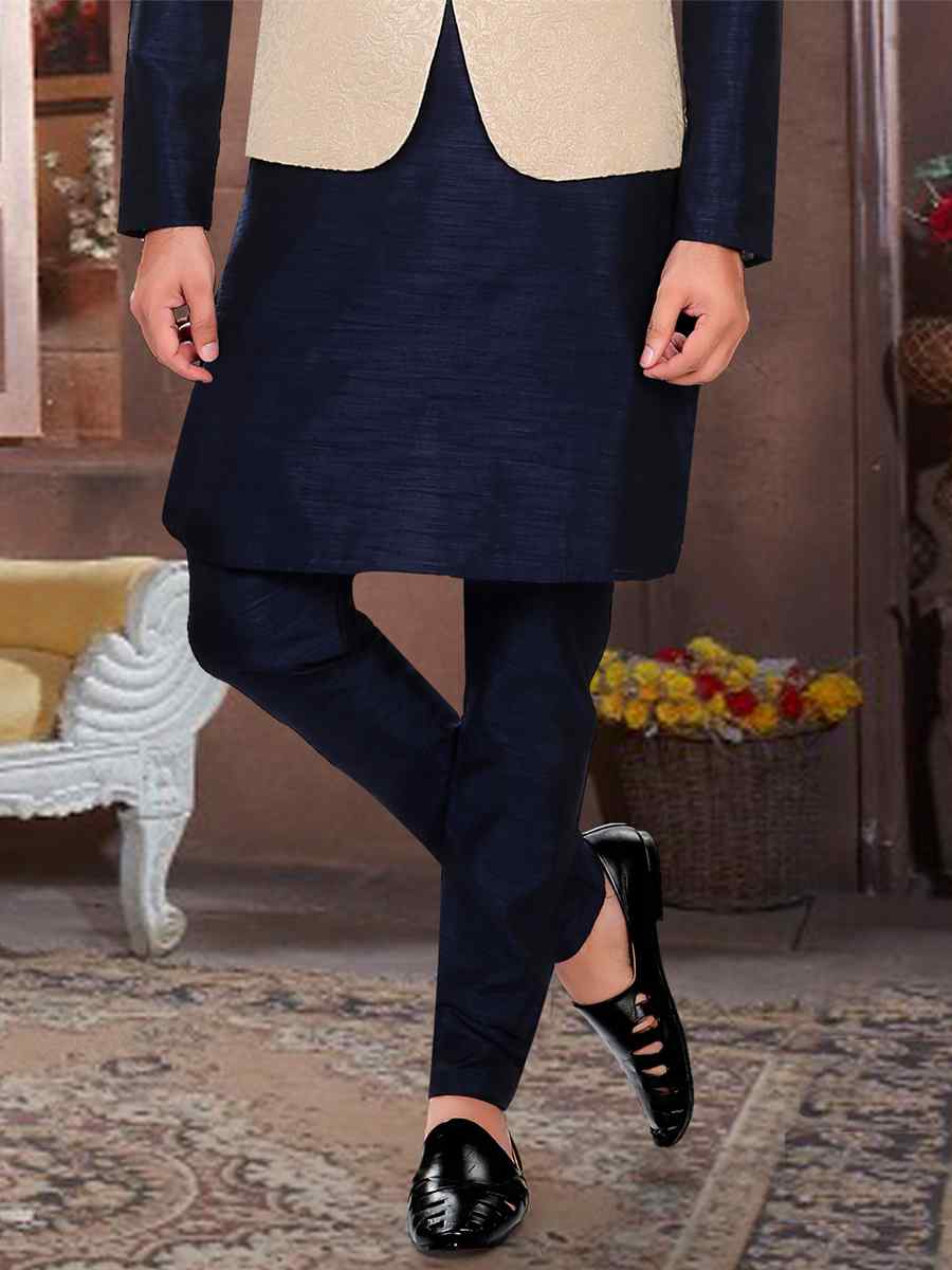 Navy Blue Art Silk Woven Festival Party Kurta