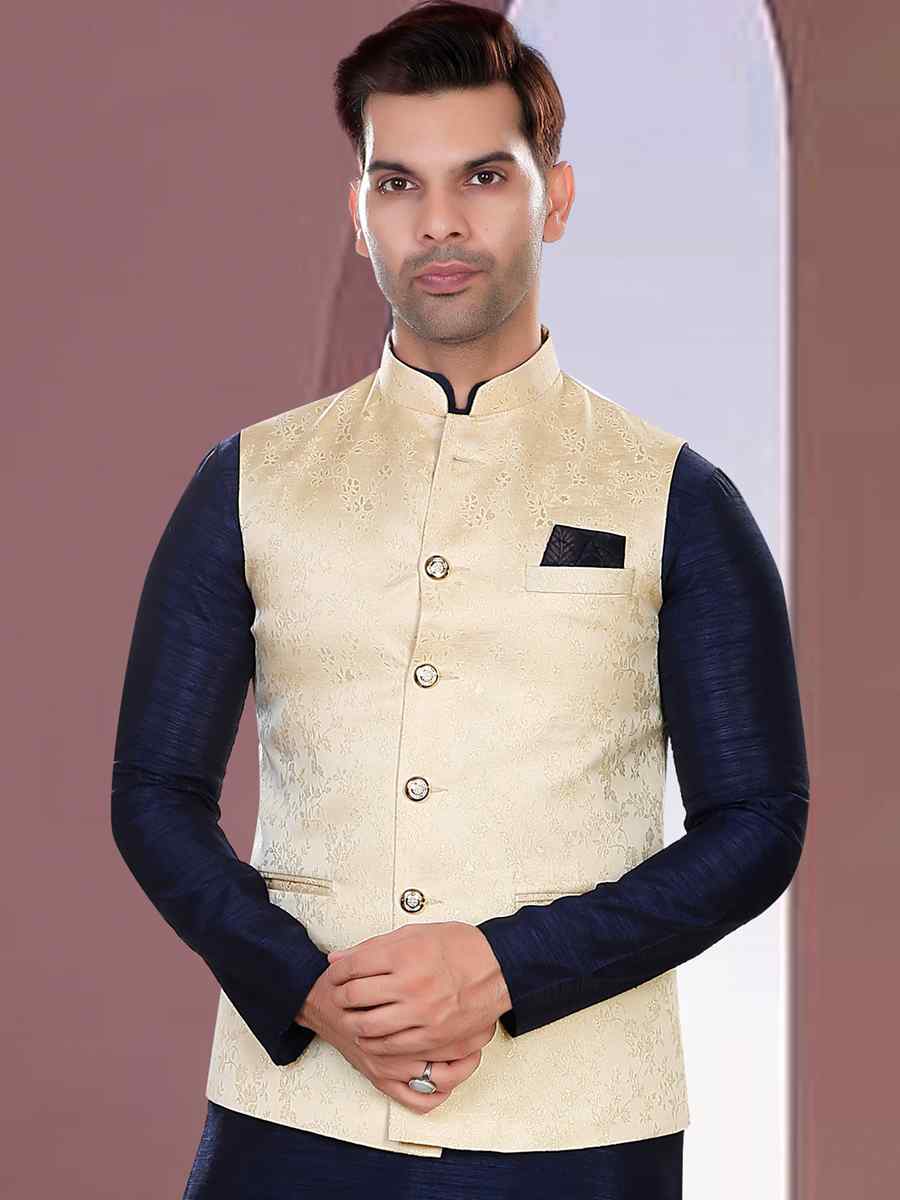 Navy Blue Art Silk Woven Festival Party Kurta