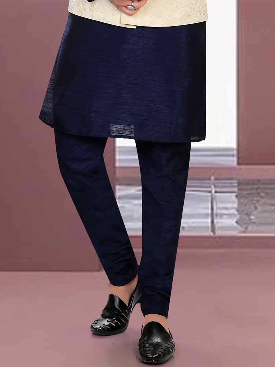 Navy Blue Art Silk Woven Festival Party Kurta