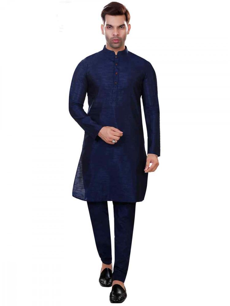 Navy Blue Art Silk Woven Festival Party Kurta