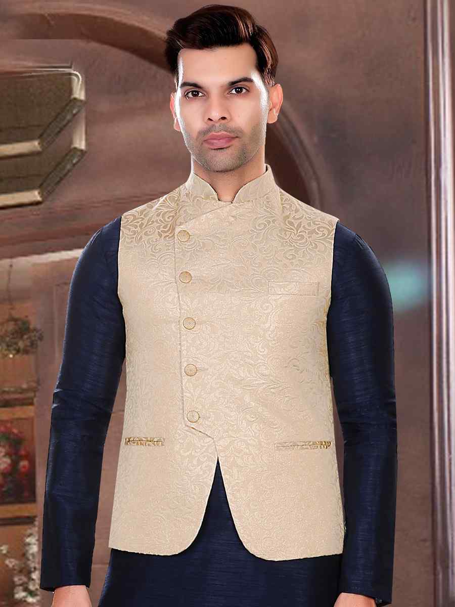 Navy Blue Art Silk Woven Festival Party Kurta