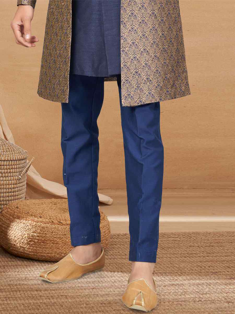 Navy Blue Art Silk Woven Festival Wedding Sherwani